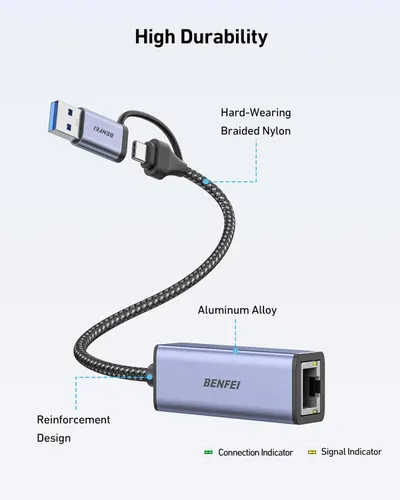 This image breaks down the physical components and materials of the USB cable adapter to demonstrate its durable construction and quality materials, reassuring shoppers of its longevity and…