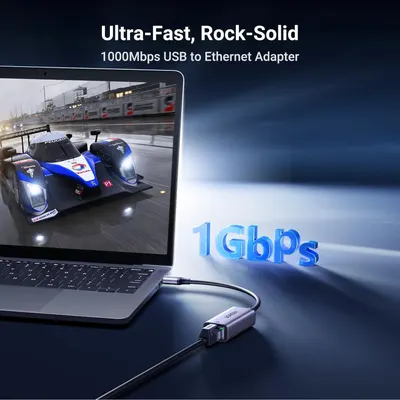 Communicates the ultra-fast 1Gbps data transfer speed of the USB to Ethernet adapter, emphasizing high-performance connectivity for gaming and streaming. Highlights the adapter's speed and…
