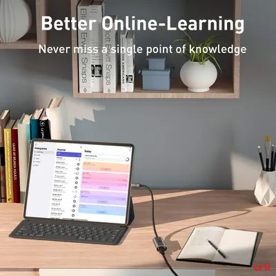 Demonstrates the product's use case for online learning and studying, showing how it fits into an educational workspace setup to reassure shoppers it's ideal for students and remote learners.…