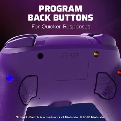 Highlights the programmable back buttons feature on the gaming controller to communicate enhanced responsiveness and customization for gamers.