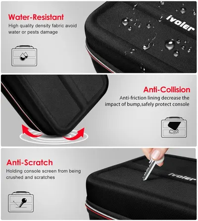 Communicates three distinct protective features of the case to reassure shoppers that the product will keep their console safe from water, impacts, and scratches.