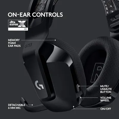 This image breaks down the gaming headset's physical components and control features, helping shoppers understand the product's build and functionality through labeled callouts pointing to specific…