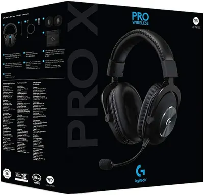 Displays the product packaging to give shoppers a clear view of what the retail box looks like and what's included when they purchase the PRO X Wireless gaming headset.