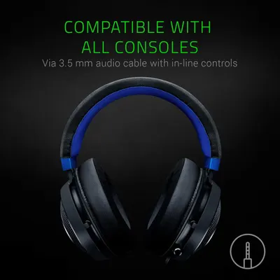 Communicates that the gaming headset works with all gaming consoles via 3.5mm audio cable, reassuring shoppers about universal compatibility. Highlights the key benefit of broad compatibility across…