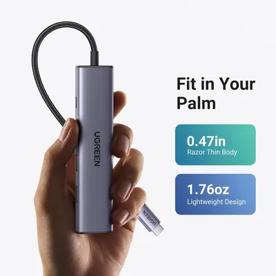 Communicates the product's ultra-compact dimensions (0.47in thin) and lightweight design (1.76oz) to reassure shoppers it's highly portable and fits easily in a palm or pocket. Highlights the key…