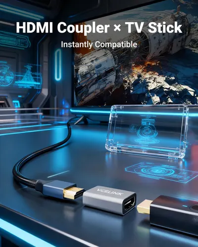 Demonstrates that the HDMI coupler is instantly compatible with TV sticks and other devices, reassuring shoppers about versatile connectivity options. Highlights the product's instant compatibility…
