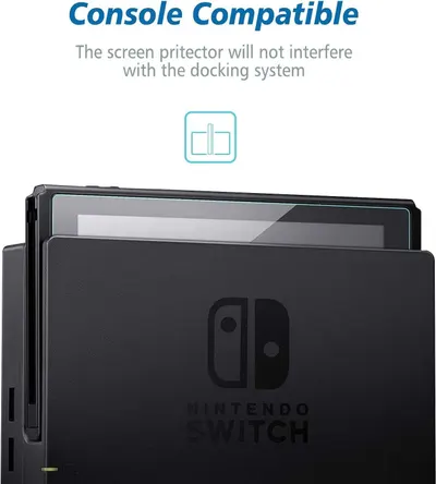 Reassures shoppers that the screen protector is designed to work seamlessly with the console's docking system without interference.