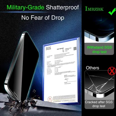 Demonstrates the product's superior drop protection by showing it withstands SGS drop testing while competitor products crack, reassuring shoppers of its durability advantage. Provides third-party…