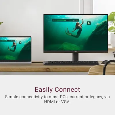 Communicates that the Dell monitor offers simple, versatile connectivity options for both modern and legacy PCs, reassuring shoppers about compatibility and ease of setup.