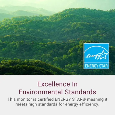 Communicates that the monitor is ENERGY STAR certified, reassuring shoppers that it meets high environmental standards for energy efficiency and is an eco-responsible choice. Highlights the…