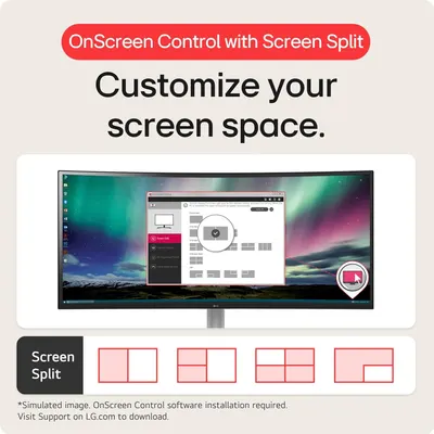 Demonstrates how to use the OnScreen Control software to customize screen space with split-screen layouts, showing shoppers the product's multitasking and workspace organization capabilities.…