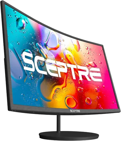 Showcases the SCEPTRE brand name prominently on the monitor display with vibrant visuals to establish brand recognition and visual appeal.