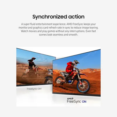 Demonstrates the visual quality improvement with AMD FreeSync ON versus OFF, showing how the technology eliminates screen tearing and provides smooth, seamless gameplay. Communicates the core…