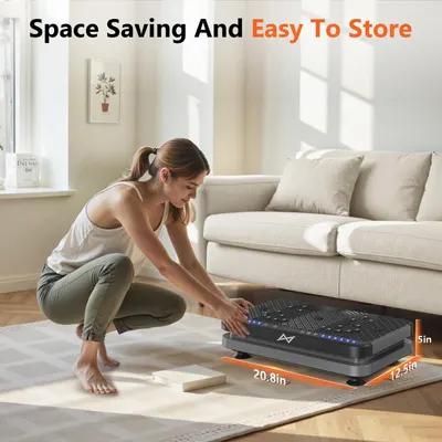 Demonstrates the product's compact footprint with exact measurements (20.8in x 12.5in x 5in) to reassure shoppers it can fit easily in their home and be stored conveniently. Highlights the product's…