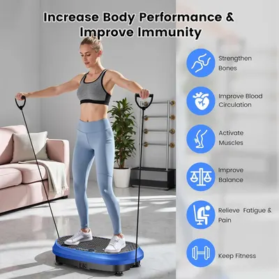 Communicates the comprehensive health and fitness benefits of the vibration platform, reassuring shoppers of its multiple wellness applications.
