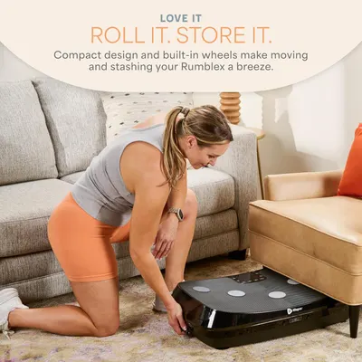 Highlights the product's portability and space-saving design, reassuring shoppers that the Rumblex is easy to move and store when not in use.