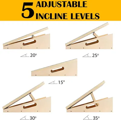 Communicates the product's adjustability feature by showing five distinct incline angle options, reassuring shoppers of customizable positioning for comfort or functionality. Highlights the core…