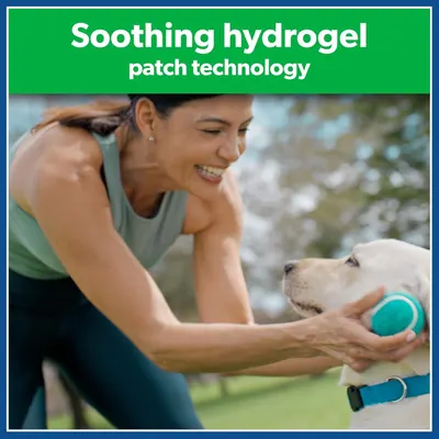 Communicates the product's key technology feature (hydrogel patch) to reassure shoppers about its soothing properties and effectiveness.
