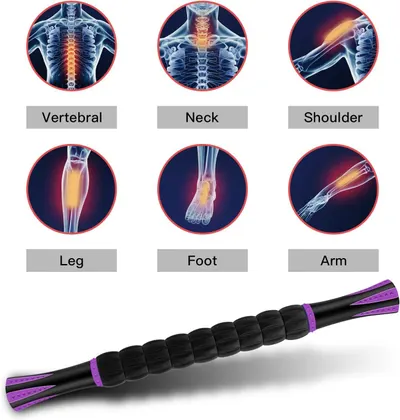 Demonstrates the versatility of the product by showing it can be used for pain relief across six different body areas: vertebral, neck, shoulder, leg, foot, and arm.