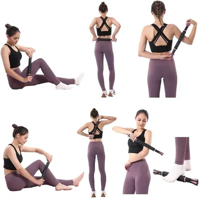 Demonstrates the versatility of the athletic wear by showing it in multiple workout poses and angles, reassuring shoppers that the product is suitable for various exercises and movements.