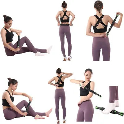 Demonstrates various ways to use the massage stick or roller on different body parts, showing shoppers how to incorporate it into their stretching and recovery routine. Shows the product can be used…