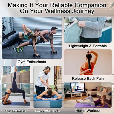 Demonstrates the product's versatility by showing it can be used across multiple wellness scenarios and user types, from gym enthusiasts to physical therapists to home users, reassuring shoppers of…