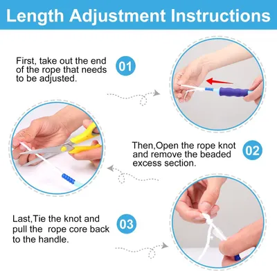 Provides step-by-step instructions on how to adjust the length of a rope component, helping shoppers understand the adjustment process and reassuring them that customization is simple.