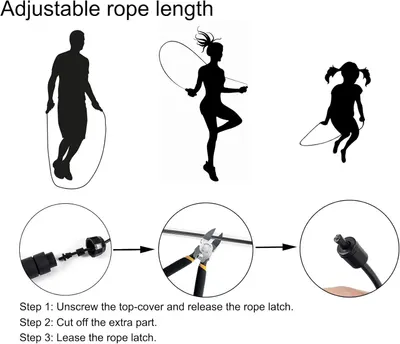 Demonstrates how to adjust the jump rope length to fit different users (adults and children) by following a simple 3-step process, reassuring shoppers that the product is customizable and easy to…