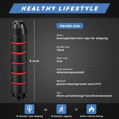 Provides detailed physical dimensions of the jump rope handle and rope to help shoppers understand the exact size and specifications of the product. Highlights multiple product benefits including…