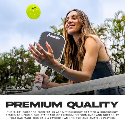 Builds credibility and trust by featuring a professional pickleball athlete (Parris Todd) endorsing the product, while emphasizing the premium quality and durability that has made it a favorite…