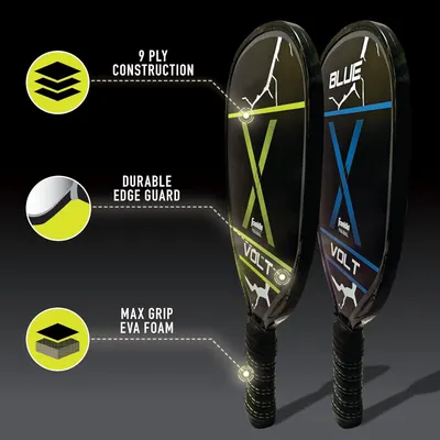 This image breaks down the physical construction and material components of the pickleball paddles to communicate quality, durability, and performance features to shoppers.