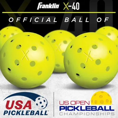 Communicates that the Franklin X-40 is the official ball of USA Pickleball and the US Open Pickleball Championships, establishing brand authority and credibility through organizational endorsements.