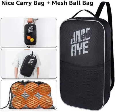 Shows the customer everything included in the purchase: a main carry bag/backpack and a bonus mesh ball bag, demonstrating the complete value of the bundle. Demonstrates the multiple ways the…