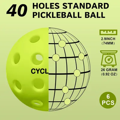 Communicates key product specifications including the number of holes, size, weight, and quantity to help shoppers understand the product's standard pickleball ball characteristics and what they…
