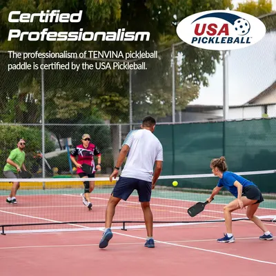 Communicates that the TENVINA pickleball paddle is officially certified by USA Pickleball, building trust and reassuring shoppers of the product's professional quality and compliance with official…