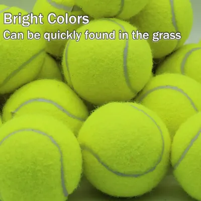 Communicates that the bright neon color of the tennis balls makes them easy to spot in grass, solving a common pain point for pet owners and tennis players.
