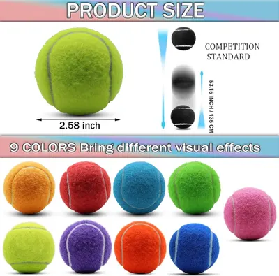 Communicates the exact physical size of the tennis ball (2.58 inches diameter) and compares it to competition standard dimensions to reassure shoppers of its regulation size and quality. Highlights…