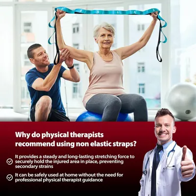 Communicates expert endorsement from physical therapists to build credibility and trust, explaining why non-elastic straps are recommended for safe and effective rehabilitation.