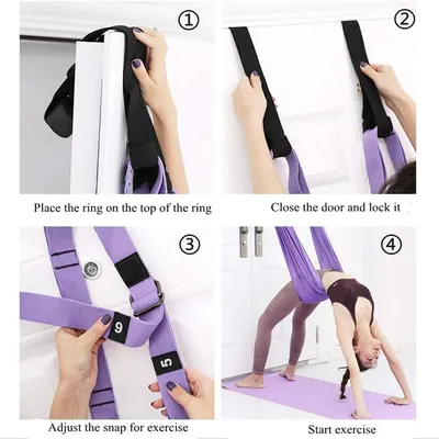 Provides step-by-step visual instructions showing shoppers exactly how to install and use the aerial yoga swing, from door mounting to adjustment and exercise, reducing setup anxiety and…