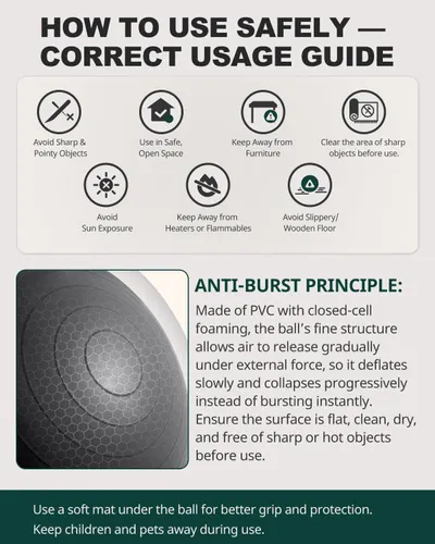Educates shoppers on how to use the product safely by providing clear usage instructions, safety warnings, and highlighting the anti-burst safety feature to build confidence and prevent misuse.…