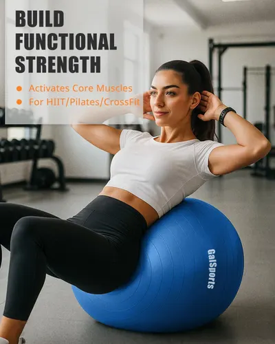 Demonstrates the versatility of the exercise ball by showing it can be used across multiple fitness disciplines, reassuring shoppers that it's suitable for various workout styles. Highlights the…