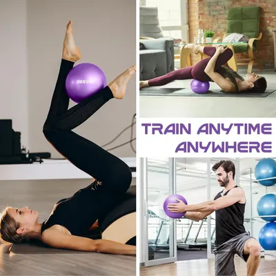 Demonstrates the versatility of the exercise ball by showing multiple use cases across different environments (home and gym) and different exercise types, reassuring shoppers that the product can be…