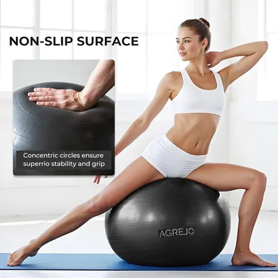 Highlights the non-slip surface feature with concentric circles that ensure superior stability and grip during exercise, reassuring shoppers of safety and performance during workouts. Communicates…