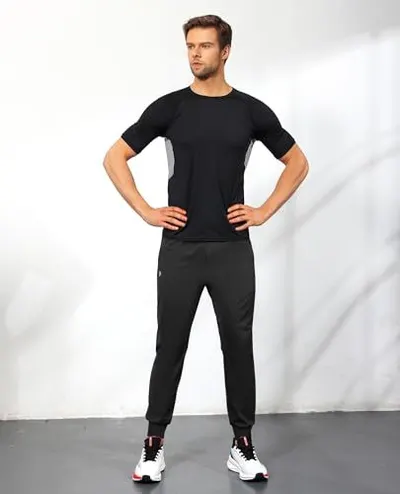 Displays the product being worn in a real-world athletic context to help shoppers visualize fit, style, and how the clothing looks when worn.