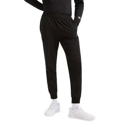 Provides a clean, distraction-free view of the product (black jogger pants) to help shoppers see the fit, style, and design details clearly.