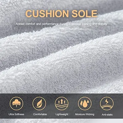 Communicates multiple benefits of the cushion sole technology through a segmented layout with icons, reassuring shoppers about comfort, performance, and functionality during extended wear.