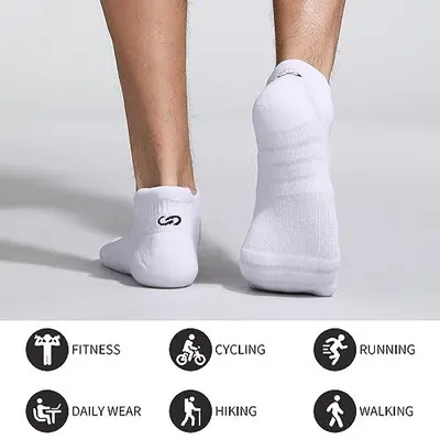 Demonstrates the socks' versatility across multiple activities and use cases, reassuring shoppers that one product works for many different scenarios.