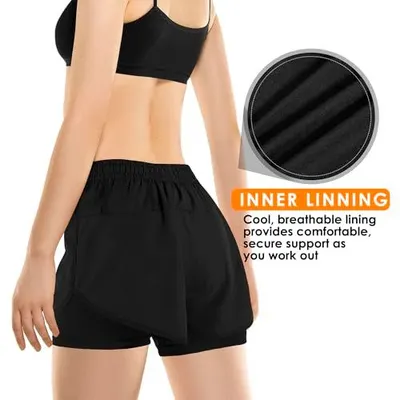 Highlights the cool, breathable inner lining feature to reassure shoppers that the shorts provide comfortable and secure support during workouts. Communicates the primary benefit of breathable,…