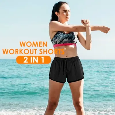 Showcases the product in a real-world outdoor fitness context to help shoppers visualize themselves using the workout shorts during exercise.