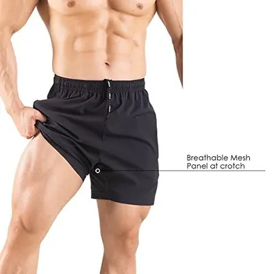 Highlights the breathable mesh panel feature at the crotch area to communicate ventilation and comfort during physical activity.